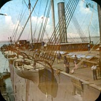 Undated magic lantern photograph of deck of Great Eastern taken from her starboard paddle box